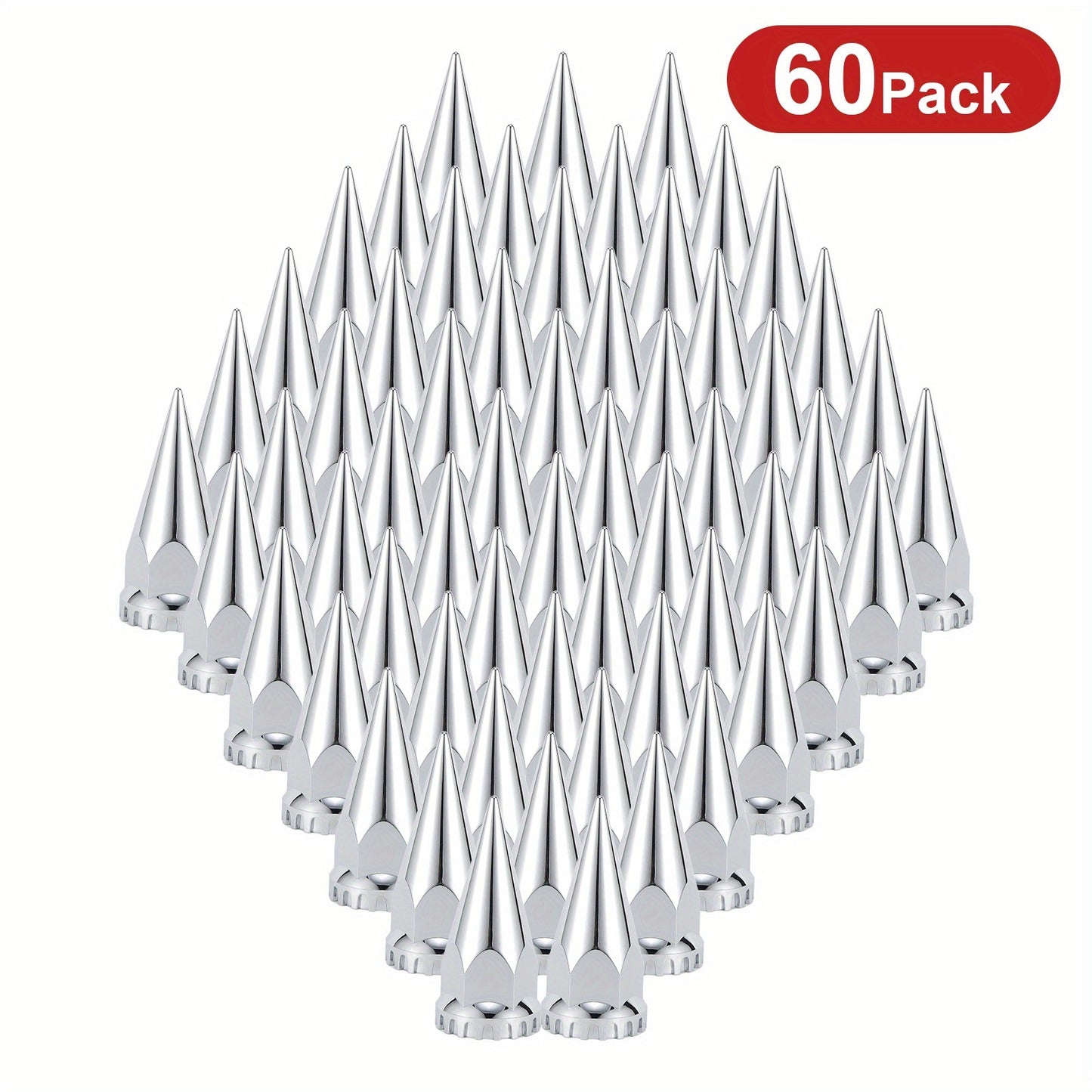 (60pcs 40pcs) 33mm X 4 3/4" Chromed Spike Lug Nuts Covers Screw On, ABS Chrome Caps Pointed Screw On Lug Nut Cover for Semi Trucks
