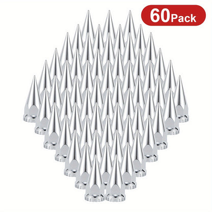 (60pcs 40pcs) 33mm X 4 3/4" Chromed Spike Lug Nuts Covers Screw On, ABS Chrome Caps Pointed Screw On Lug Nut Cover for Semi Trucks