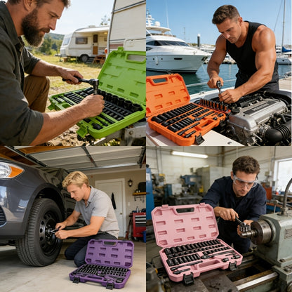 92/50/15pcs 3/8 Inch Drive Impact Socket Set, Metric (8-22 Mm), SAE (5/16 - 3/4 Inch), 6 Points, Cr-V Material, With Adapter Ratchet Handle And Storage Box - Professional/maintenance Personnel Set, A Great Choice For Daily Use And As A Gift.