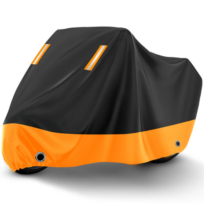 Motorcycle Cover, 210D, All-Weather Outdoor UV And Dust Protection, Protects Paintwork with Reflective Strips, Suitable for Harley-Davidson, for HONDA, And for SUZUKI (Black And Orange)