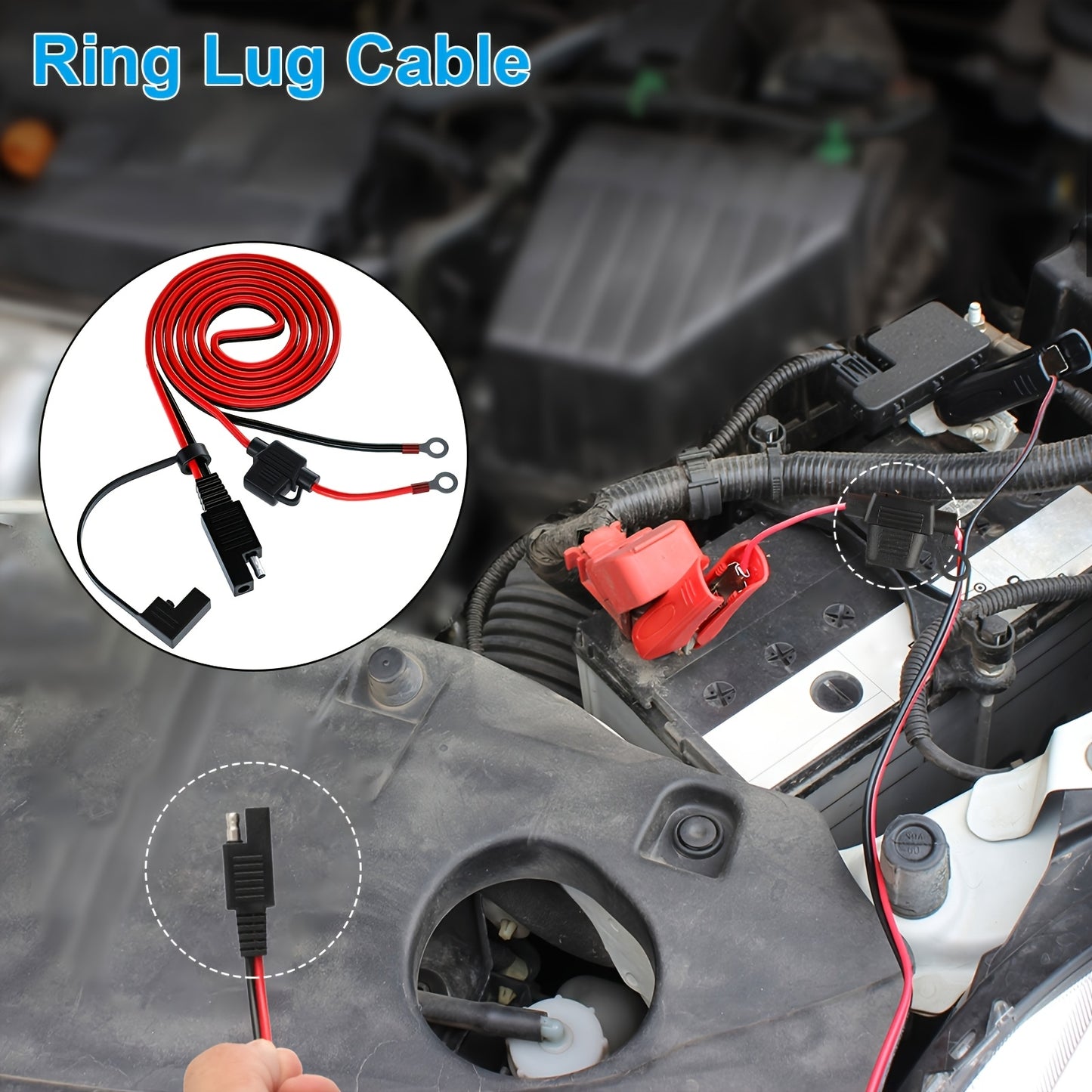2pcs SAE Battery Cable Extension Wire, SAE to O-Ring Terminal Connector Harness Wire with Fuse, for Motorcycles, Cars, Without Battery