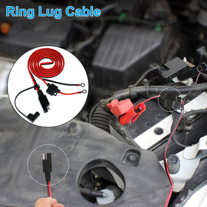 2pcs SAE Battery Cable Extension Wire, SAE to O-Ring Terminal Connector Harness Wire with Fuse, for Motorcycles, Cars, Without Battery