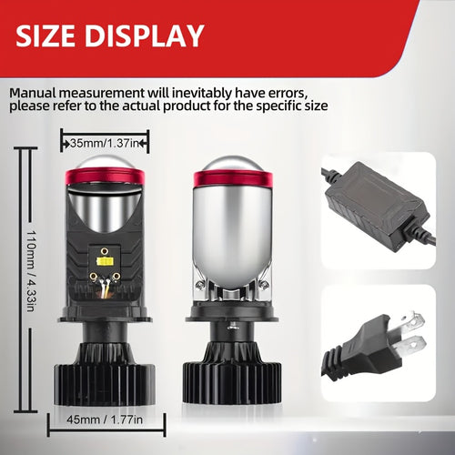 2pcs H4 High And Low Integrated Headlight Bulbs, 60, 000 Lumens 420W 3570 CSP Chip New LED Projection Lens, 6000K White Ultra-bright Light, Suitable for Motor Vehicles, Left-hand Driving, 12-24V, No Battery Required