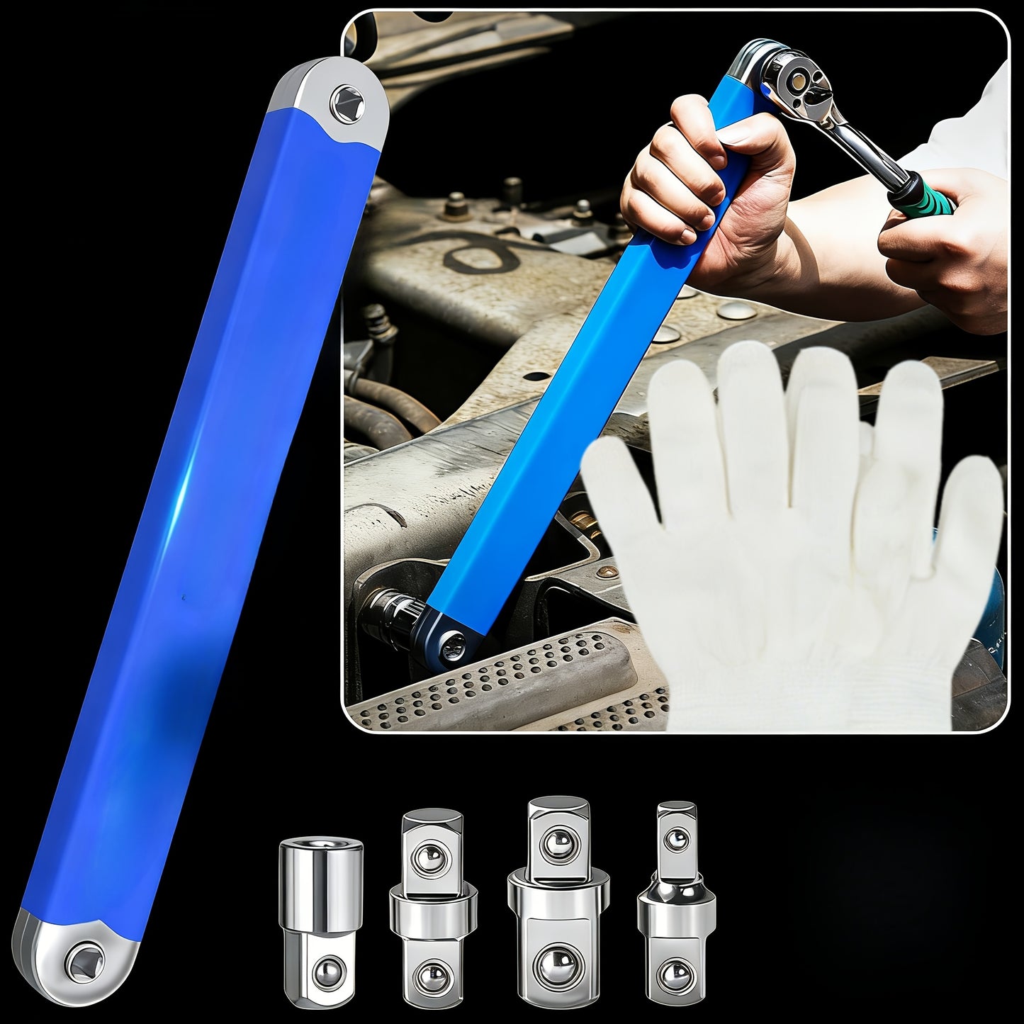 Professional Zero Offset Extension Wrench Set With 3/8 Ratchet Wrench, 15 Inch Impact Ready Ratchet Wrench With 1/2", 1/4" & 3/8" Square Drive Adapters, Universal Repair Tool For Narrow Spaces & Auto Maintenance