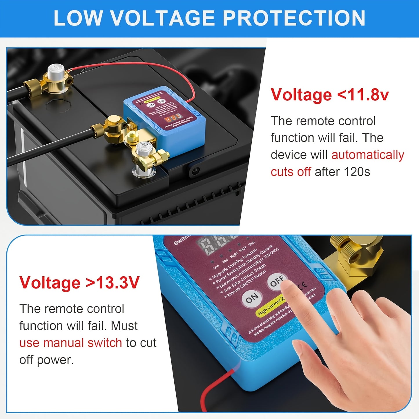 Remote Battery Disconnect Switch 12V, 240A, with LED Voltage Display, Upgrade Smart Voltage Car Kill Switch Anti-Theft, Prevent Battery Drain, Remote Battery Kill Switch for Car, Truck, RV(The Main Body Has No Wireless Function)