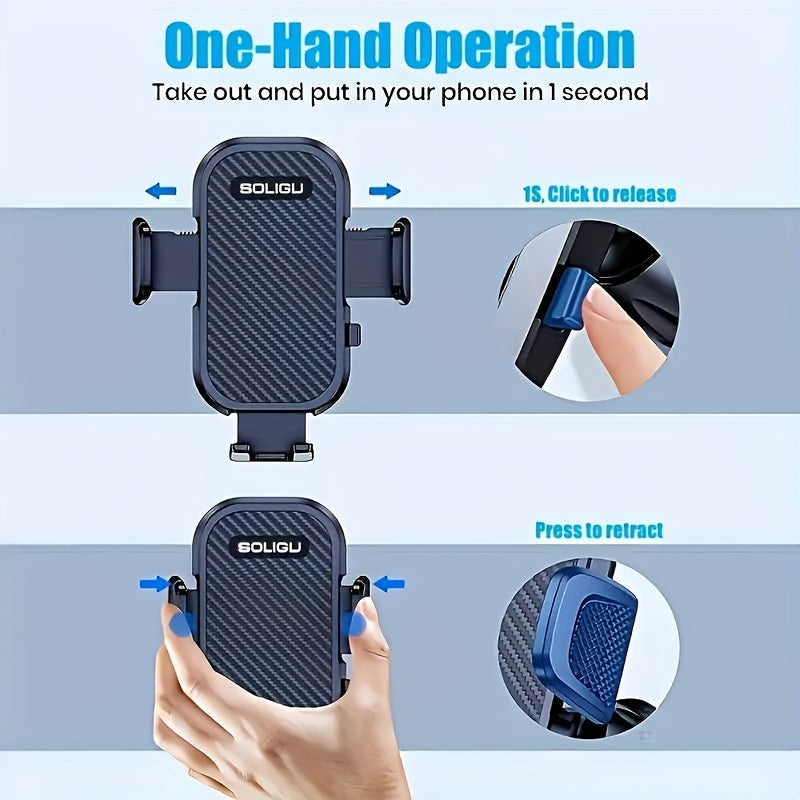 [All Phones Adjustable Car Holder] Soligu Car Phone Holder Mount, Universal Phone Holder Cradle For Car, Adjustable In Vertical And Horizontal Directions With High Stability, Strong Adhesion, Bonus Adhesive Pads For Car Dashboards, Compatibility With All