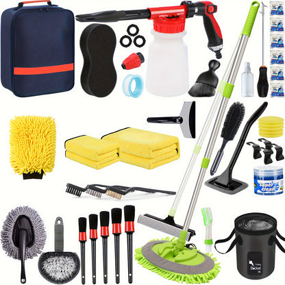 42Pcs Car Wash Detailing Kit Cleaning Kits With Foam Gun Sprayer Wash Brush With Long Handle Collapsible Bucket Large Wash Mitt Towels
