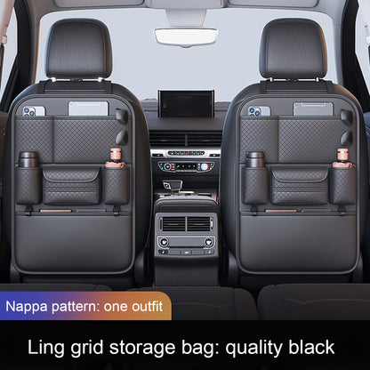 1pc High Quality Black Car Seat Back Organizer - Large Capacity PU Leather Storage Bag for Water Bottles, Tablets, Laptops And Accessories, Stylish Multi Compartment Backseat Organizer for Easy Car Storage