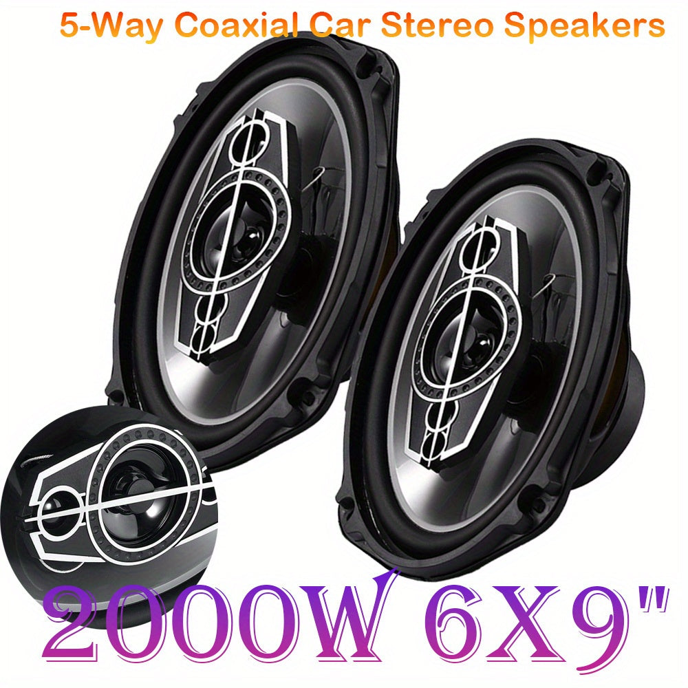 2pcs 6x9 Inch 1000W 5-Way Car HiFi Coaxial Speakers - 600W Total Power, 5.2 Channel Stereo, Stainless Steel Full Range Frequency Speakers for Vehicle Door & Auto Audio, 36V Safe Operation, Car Audio Accessories, Modern Car Stereo, Durable Speaker Casing,