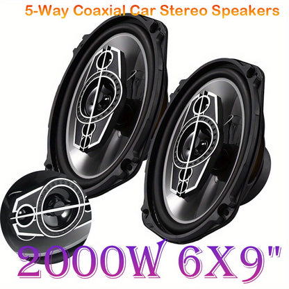 2pcs 6x9 Inch 1000W 5-Way Car HiFi Coaxial Speakers - 600W Total Power, 5.2 Channel Stereo, Stainless Steel Full Range Frequency Speakers for Vehicle Door & Auto Audio, 36V Safe Operation, Car Audio Accessories, Modern Car Stereo, Durable Speaker Casing,