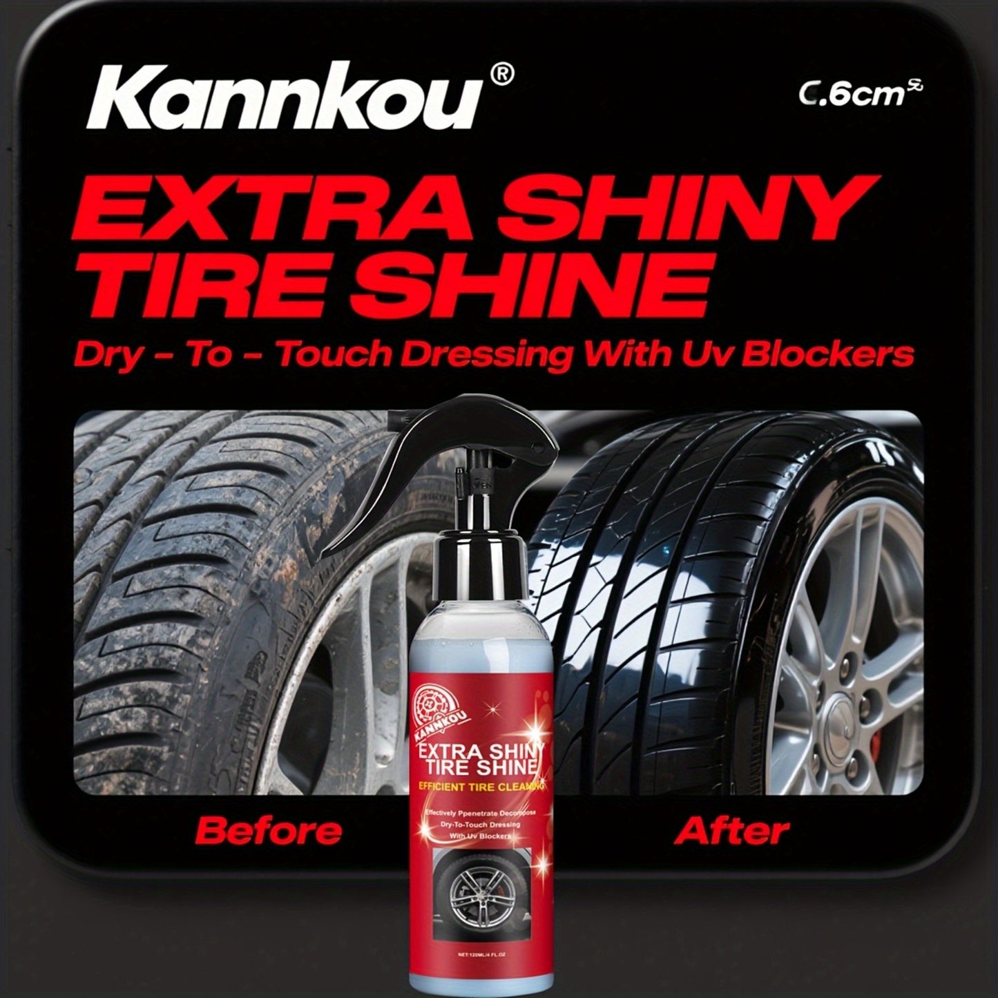 Tire Shine Spray & Dressing - High Gloss Black Tire Polish with UV Protection, Long-Lasting Coating for Cars, Quick-Acting Shine Restoration & Protection, Chemical-Free Formula, Fit for All Vehicles, Car Tire Shine, Vehicle Appearance Enhancement