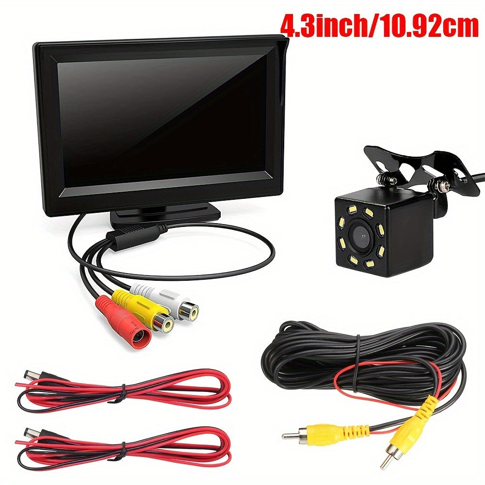 8 LED HD Reversing Camera Kit with 4.3 Inch Monitor | Backup Camera Car Rearview Mirror HD Parking System Night Vision, Wide Angle Lens, USB Charging, Video Resolution, No Battery - Perfect for Cars, Pickups, SUVs
