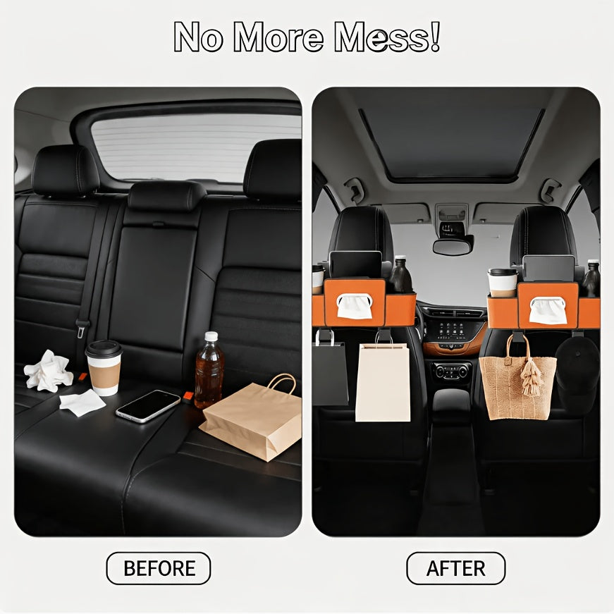 2-Pack Car Backseat Multi-Function Organizer, 8-in-1 Large Capacity With Napkin Drawer & Cup Holders, Hanging Storage Solves Car Clutter, Essential For Family Trips & Long Drives