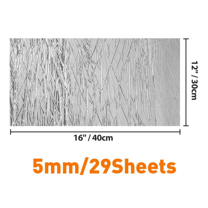 29pcs of 16 by 12 Inch Car Insulation Pads, Covering 37 Square Feet, Designed for Soundproofing. These Insulation Materials Come with a Strong Adhesive And a Roller, Making Them Ideal for Use on Car Hoods, Doors, Cargo Areas, And Ceilings