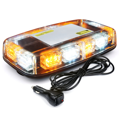 Mini Beacon Light Bar with 48 Leds And a Magnetic Base, Designed for High Visibility in Off-Road Work, Suitable for Snow Plow Trucks And Construction Vehicles - Amber And White Colors, Without Battery