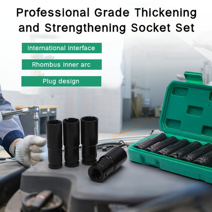 1/2-Inch Deep Impact Socket Set with Sturdy Green Storage Case, Pneumatic& Electric Drill Compatible, Ideal for Tire Removal, Mechanical Repair& Auto Maintenance