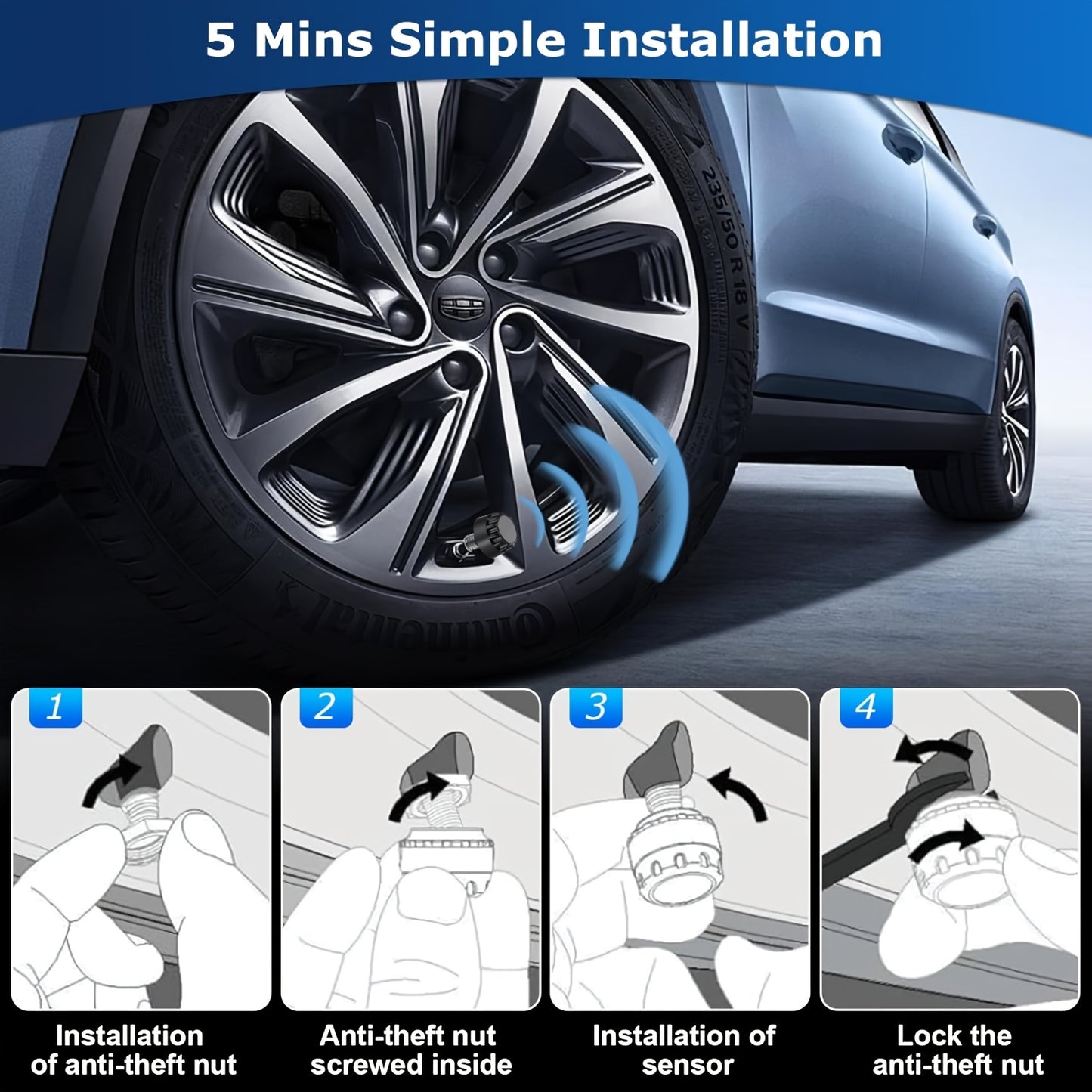 6-Wheel Tire Pressure Monitoring System, Solar Charging Tire Pressure Monitor, with 6 Sensors And 6 Alarm Modes, Real-Time Data Display Suitable for Trucks, Suvs, Vehicles, Enhanced Safety, Host solely Receives