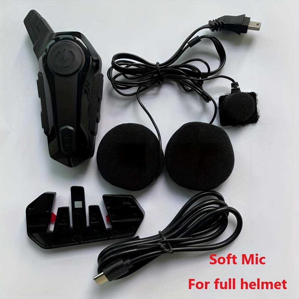 The Wireless Intercom Headset for Motorcycle Helmets Supports Real-Time Communication for Two People And Is, Compatible with Full-Face, Three-Quarter, And Open-Face Helmets.
