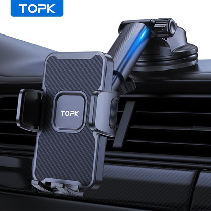 TOPK Upgrade Car Phone Holder Mount Universal Cell Phone Car Mount For Dashboard Car Dash Mount Mobile Holder For IPhone Samsung And All Android Smart Phones