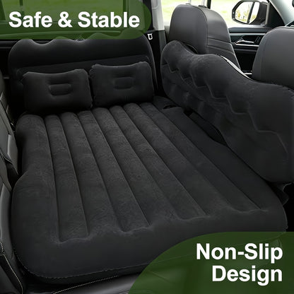 Luxury Premium Black And Stylish Beige Car Inflatable Mattress, Portable And Foldable, with PVC Flocking, Including Storage Bag, Air Pump And Two Pillows, Two Piers, Perfect for RVs, Trucks, And Foldable Beds In The Back Seat Of The Car Seat