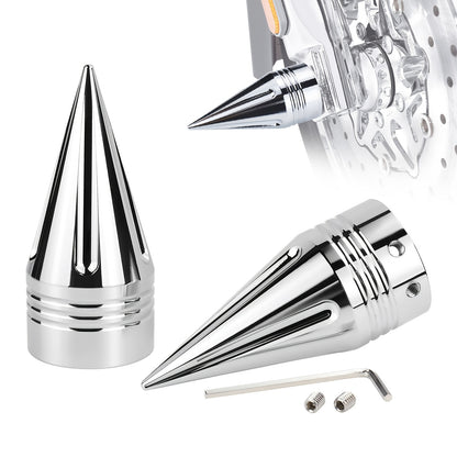 A Pair Of Motorcycle Front Axle Bolt Nut Covers Caps 3. 6" CNC Spike Axle Nut Covers Caps, Fits for Harley Touring, Fits for Street Glide, Fits for Road King, Fits for Electra Glide, Fits for Tri Glide 2008-later