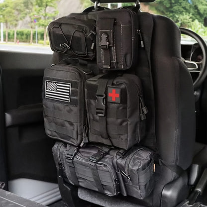 Tactical Car Seat Back Organizer with MOLLE System - Durable Oxford Fabric, 5 Detachable Pouches, Multiple Compartments for Trucks & SUVs - Black, Car Seat Organizer | Modular Storage | Durable Tactical Bag