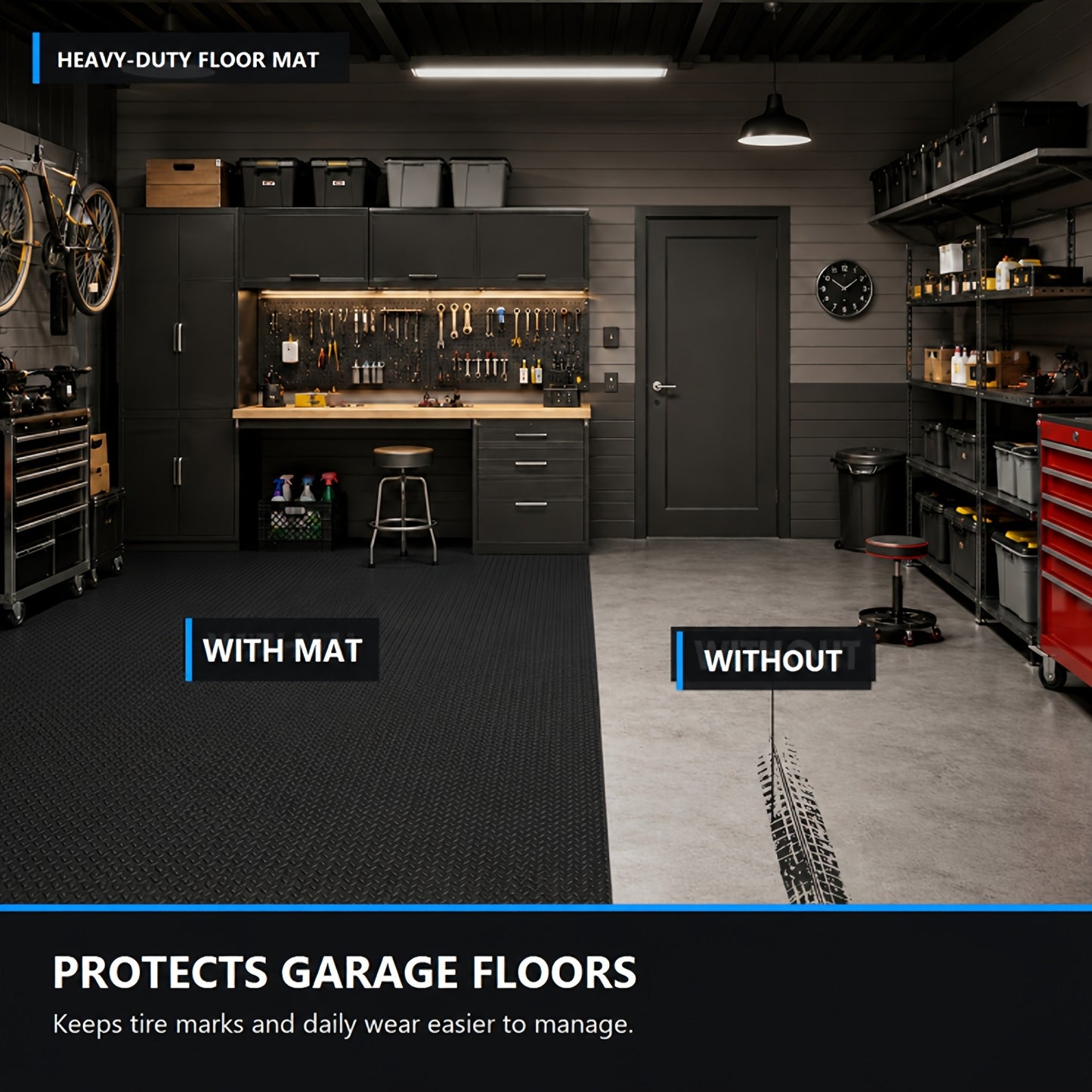 4 X 10Ft Premium for garage Floor Mat, 2.8mm Thick Black Commercial Grade Heavy Duty Parking Mat For Garage Floor, Golf Cart Parking, Water/Stain Resistant Floor Runner (Embossed Diamond Plate), Black 4*10FT/ 4*8FT