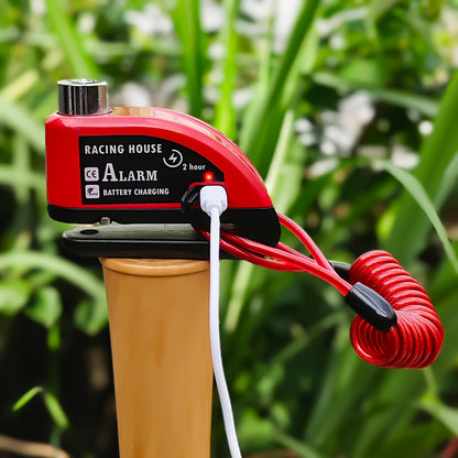Motorbike Security Lock with a Disc Brake Mechanism, Featuring a 120Db Alarm System, a 500Mah Rechargeable Battery, And Includes a USB Charging Cable And Reminder Rope