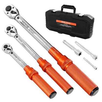 Click Torque Wrench Set 3 Pcs 1/4 3/8 1/2 Inch Drive Dual-direction 72-Tooth