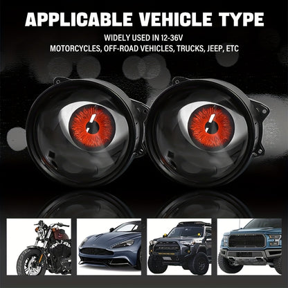 1/2pcs LED Dynamic Devil's Eyes, 6-Mode Adjustable Demon Eye Lights with Lens, 12V Off-road Atmosphere Lighting Kit, Cool Automotive Decoration, Perfect for Car Mods & Birthday Gifts