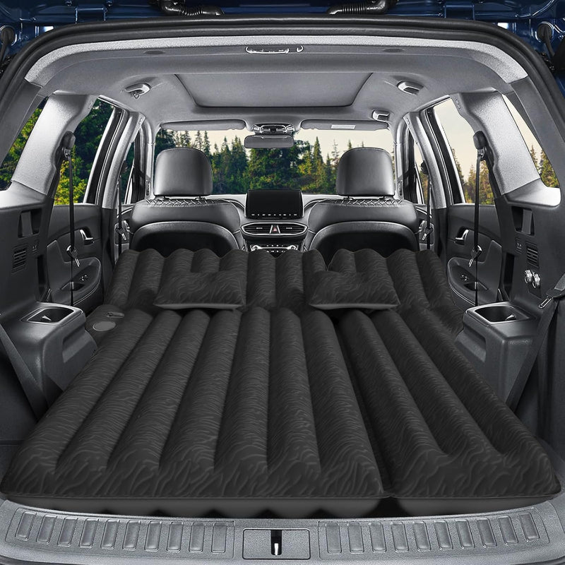 SUV Air Mattress: Inflatable Car Air Mattress for Camping, Flocking Car Bed with Air Pump And 2 Pillows, Portable Sleeping Pad Mattress for Home Car Travel Camping Black