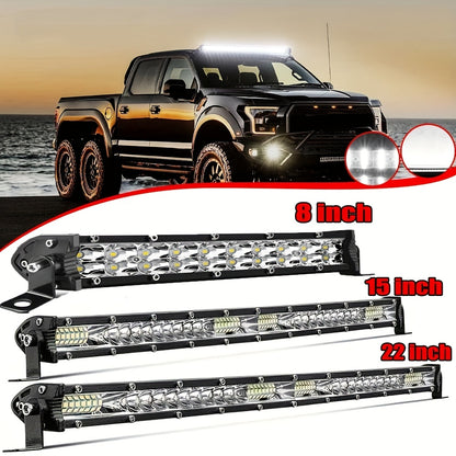 8/15 Inch Ultra-Thin LED Double Row Strip Light, Ultra Bright, Used for Car, Truck, for Jeep, Off-Road, ATV Boat Lighting, Without Battery