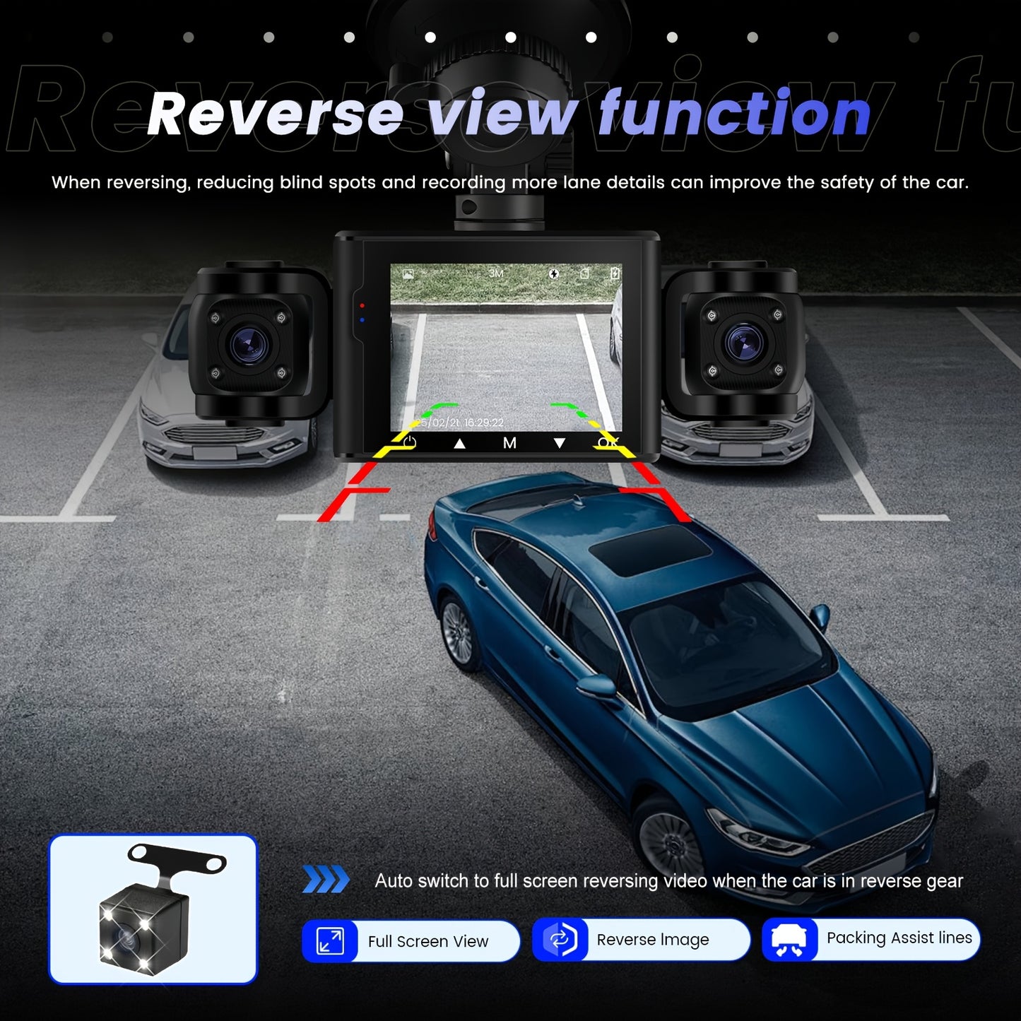 Black Friday Offer, 2.4-Inch 1080P Car Camera, Four-Channel Recording, Three-Screen HD Car Camera, Features 480P Images from Left, Right, And Rear, Plus Motion Detection, Night Vision, And Wide Dynamic Range, Optional 64GB Memory Card