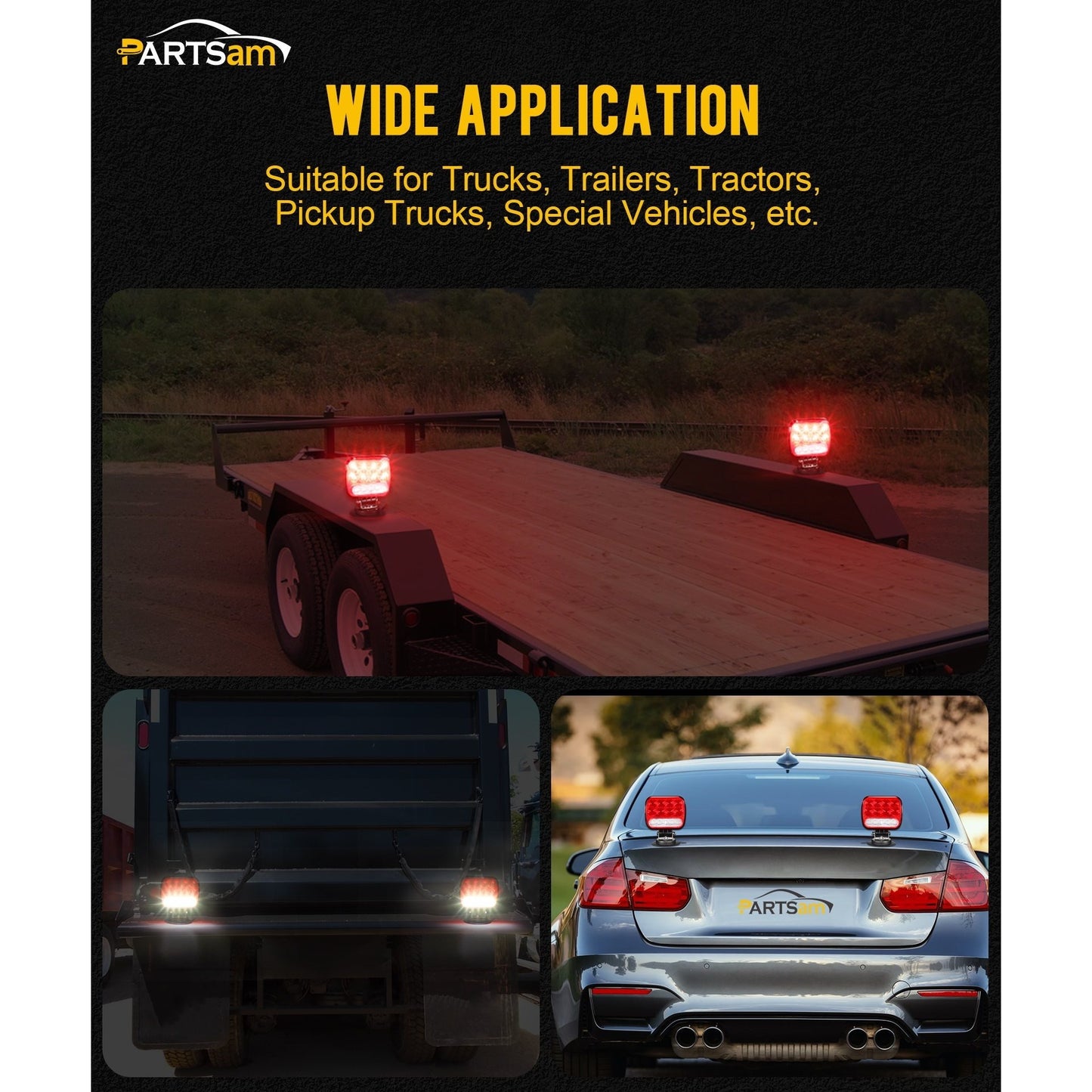 Partsam Wireless LED Trailer Light Kit Magnetic Towing Tail Light Portable Universal Stop Turn Running Backup Reverse Red+Clear Lens w/ 7-Pin Plug Dual USB Cable Charger for Trucks Trailers 12-24V, IPX5