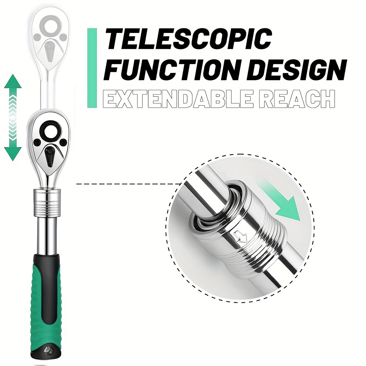 3-Piece Extendable Ratchet Set, 1/4 3/8 1/2 Inch Extendable Socket Wrench, Ratchet Wrenches Set 72-Tooth Quick-Release, Soft Grip Handle, Release Reversible Gear Torque Spanner Mechanical Tools