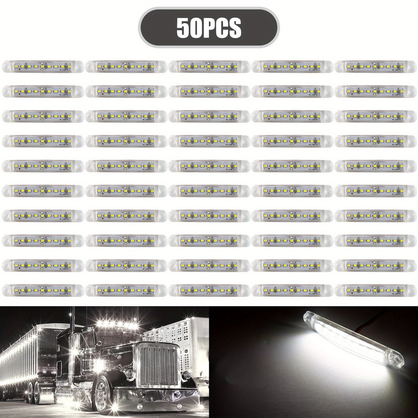 50pcs New Bright 12V-24V 9 LED Side Light Lamp Indicator Light Bar For Truck Trailer Bus Boat Rv Lorries-Yellow, Red, White, Blue, Green