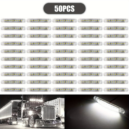 50pcs New Bright 12V-24V 9 LED Side Light Lamp Indicator Light Bar For Truck Trailer Bus Boat Rv Lorries-Yellow, Red, White, Blue, Green