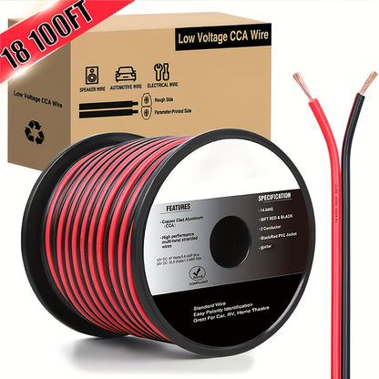 [CCA Electrical Cable] 1pc/2pcs Copper Clad Aluminum Wire Red Black CCA Electrical Cable 2 Conductor Parallel DC Flexible Extension Cords for Car Audio Radio Speaker Amplifier