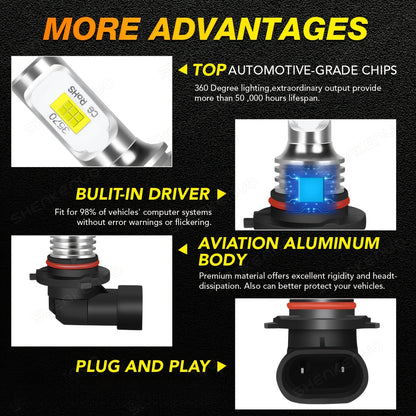 9005+9006 / 9012+H11 LED Headlight Bulbs High Low Beam Bulbs Combo Super Bright White, Pack of 4, Chip New Upgraded Design LED Plug-N-Play Bulbs, up to 50000 Hours, 9005+9006, 9012+H11