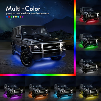 2025 New Vision RGB LED Car Bottom Light Strip, Off-Road RZR SUV ATV UTV High-Brightness Neon Kit, with Voice Control Function Music Mode And Remote Control, Hardwired 12V, Wireless Remote Control, Battery-Free