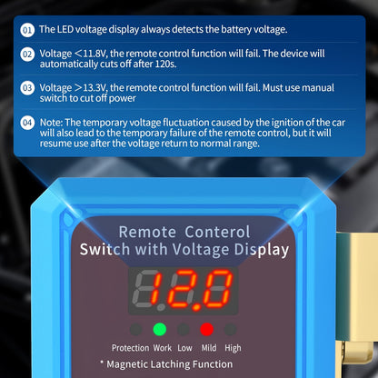 12V 240A Remote Battery Disconnect Switch with Two Remote Controllers, Upgraded Smart Voltage Vehicle Power Cut-Off Switch Featuring Magnetic Lock Design, Anti-Theft and Anti-Misoperation Functions to Prevent Battery Drain, Suitable for Horizontal