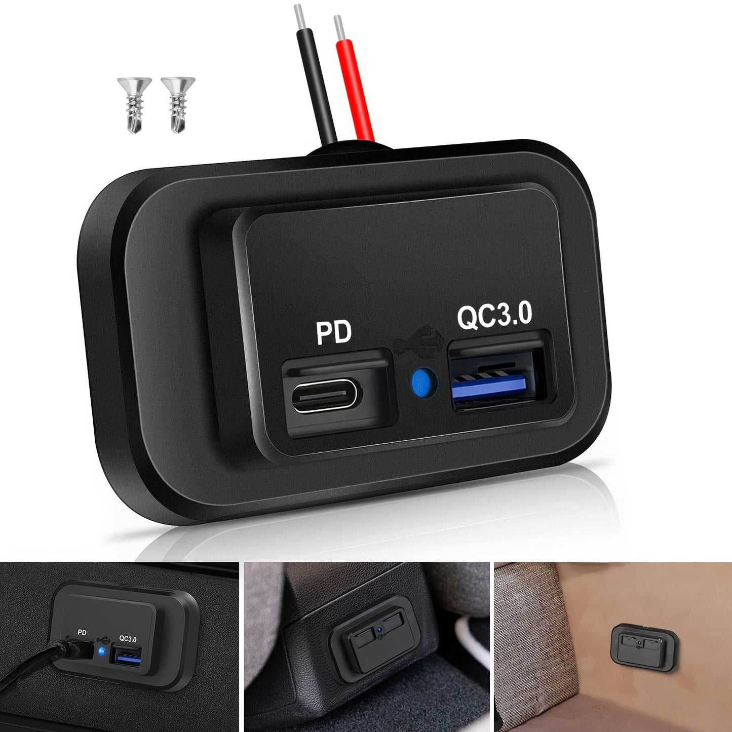 CLELO 1/2 Set 12V/24V RV USB Socket Dual Fast Charging PD3.0 Type-C (USB C) And QC3.0 USB-A Car Charging Adapter, Without Battery RV Plugs, Inlets & Receptacles