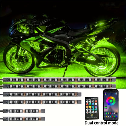 The RGB Motorcycle Light Strip Features Six Installation Points, Operates on 12V, And Includes a Mobile App And Sound Effects, Making It a 6-In-1 Decorative Atmosphere Light for Motorcycles, Without Battery