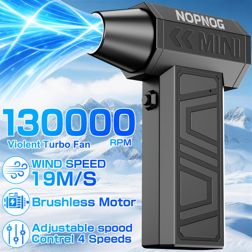 4 Gears Adjustable Turbo Blower, Wireless Rechargeable Air Blower with 130, 000 Rpm, High-speed Turbine Fan, Jet Fan 4Speed Settings - Cleaning Blower Tool Car Blowing Snow Electric Air Duster Portable Vacuum Kit Optional
