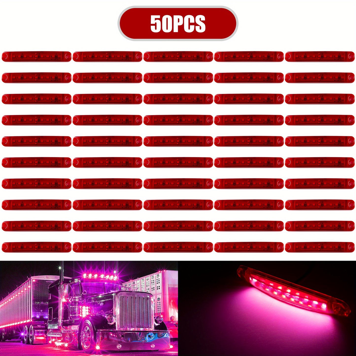 50pcs New Bright 12V-24V 9 LED Side Light Lamp Indicator Light Bar For Truck Trailer Bus Boat Rv Lorries-Yellow, Red, White, Blue, Green