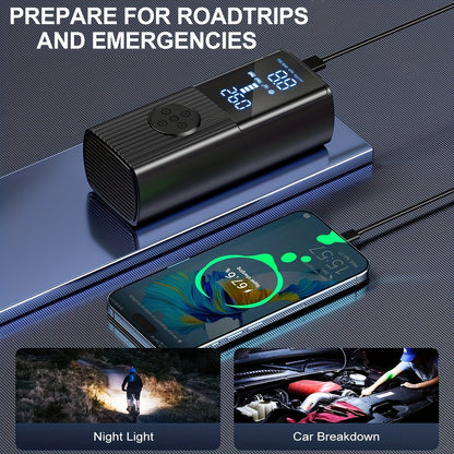 Portable Tire Inflator with Digital Pressure Gauge, Car Tire Pump, 210 PSI, 22 Cylinders, Rechargeable Battery, LED Light, Cordless Air Pump, Wireless Bicycle Tire Pump, Suitable for Cars, Motorcycles, Bicycles, Balls, Etc., New