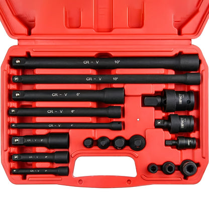 18pcs Drive Tool Accessories Kit: Includes Socket Adapters, Extension Bars, Universal Joints, And Impact Couplers, Professional Socket