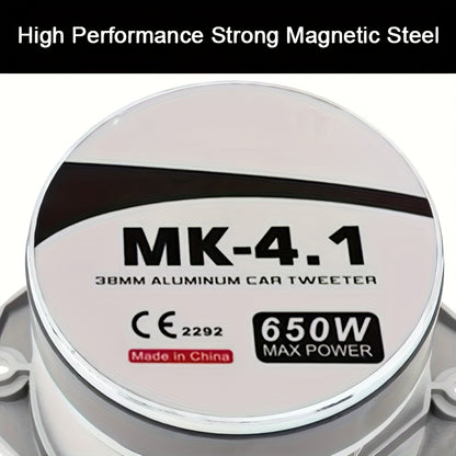 This Is a 600W Aluminum Frame Bullet Tweeter Unit, Measuring 4 Inches And Rated at 6 Ohms. It Features a Chrome End And Is Designed for Stereo Use, Providing High-Quality Sound for Car Audio Systems. It'S a High-Fidelity Super Tweeter That Is Easy T