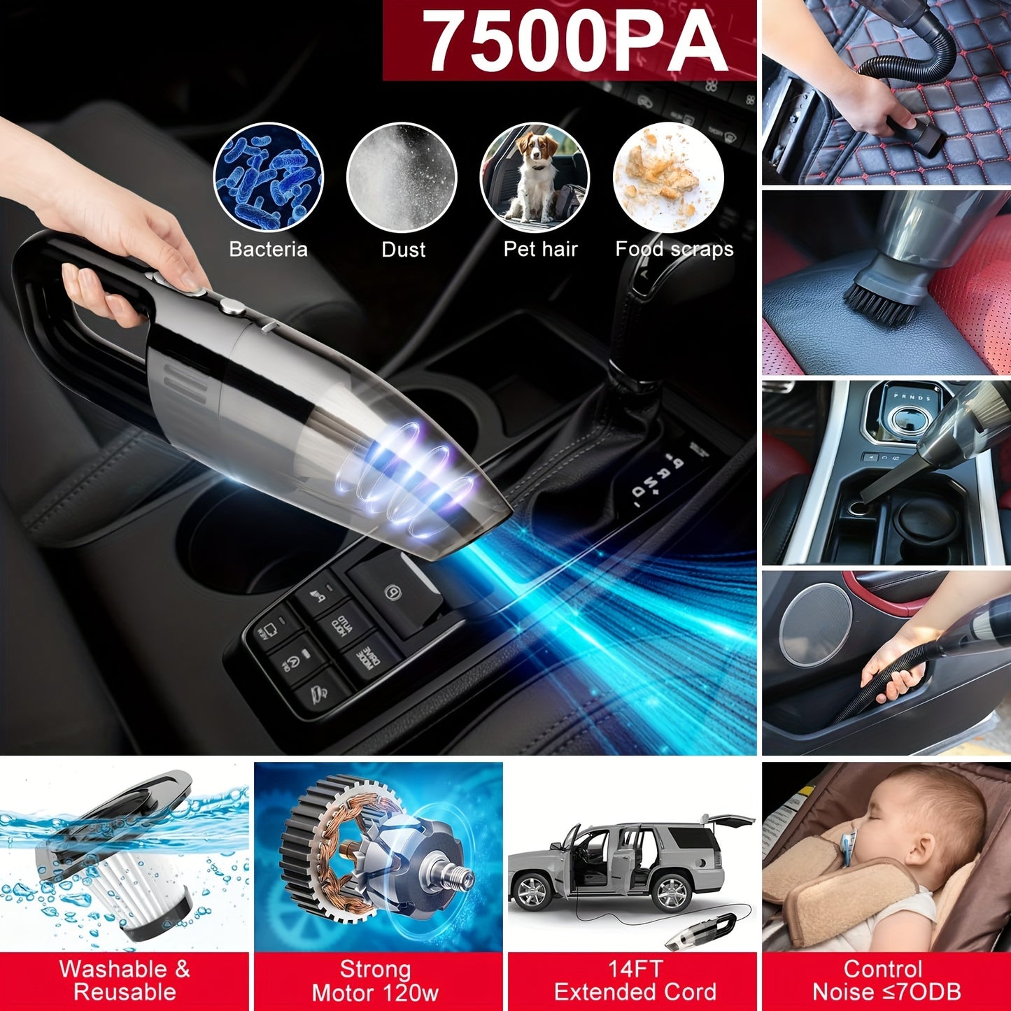 Complete Car Cleaning Set Featuring a Foam Gun Sprayer, Detailing Brushes, a Vacuum, a Windshield Cleaning Tool, a Tire Brush, And Towels for Thorough Interior And Exterior Detailing, Without Battery