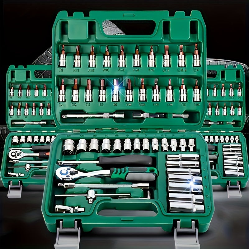 46pcs 1/4" Drive Socket Ratchet Wrench Set With Storage Case, With Reversible Ratchet, Includes Metric Socket Set And Extension For Automotive Repair And Home Maintenance